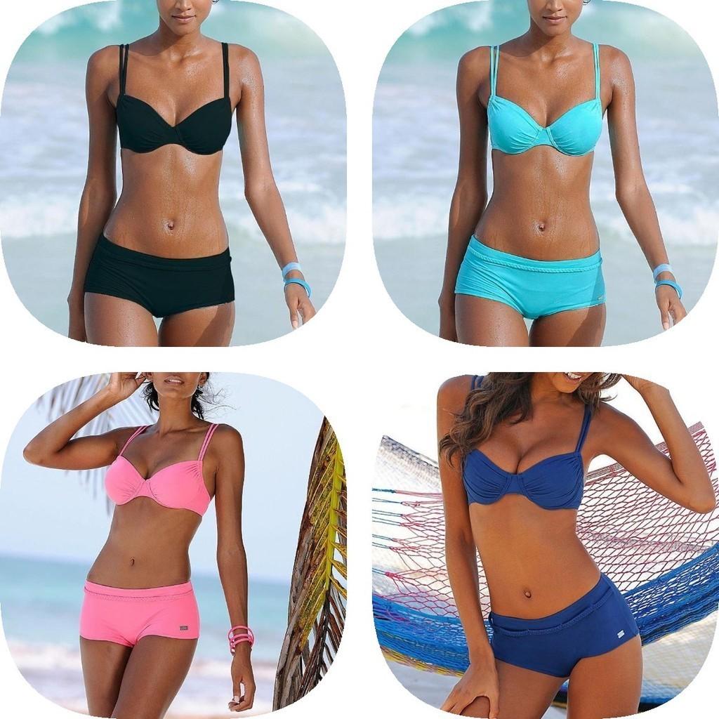 Elegant Solid Color Bikini For Women Sexy Backless Swimsuit With Underwire