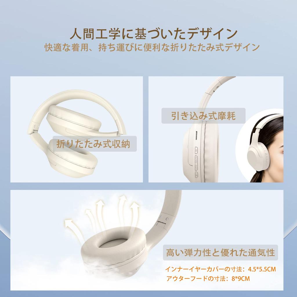 Bautylee Wireless Headphones, Bluetooth 5.1 Over-Ear Headphones, HiFi Stereo Deep Bass, No Latency, Closed-Back, Lightweight, Foldable, Built-in Mic,