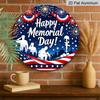 2D Flat, 1pc Round Happy Memorial Day Aluminum Hanging Sign, Patriotic US Soldier Silhouette Firework Flag Design, Weatherproof Metal Wall Decor