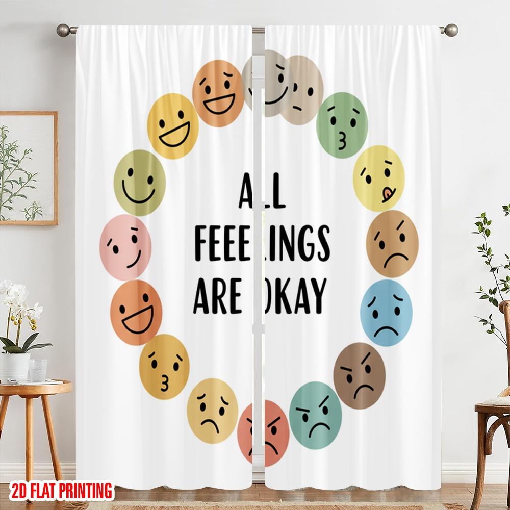 2pcs 2D flat printing Party Window Curtains All Feelings Okay Emoticons Polyester Without Electricity Birthday Party Use for