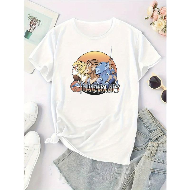 Women's Cartoon Graphic Fashion Round Neck Casual Sporty Short Sleeve T-Shirt Top