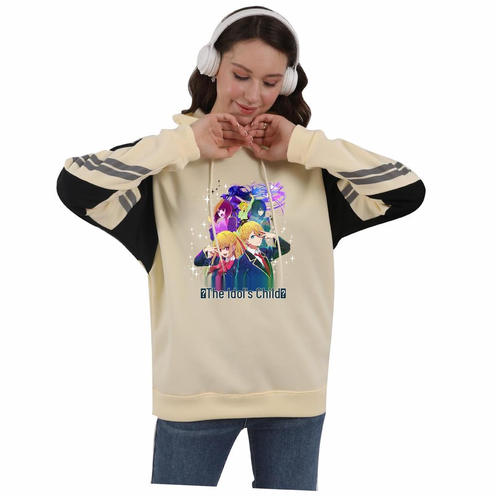 Oshi no Ko Color Block Patchwork Hoodie with Fleece Lining