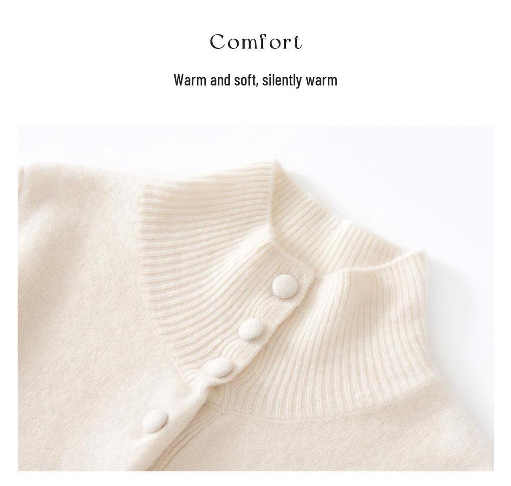 Chic Korean High Neck Single-Breasted Cashmere Cardigan - Women's Loose Knit Sweater Coat for Autumn/Winter