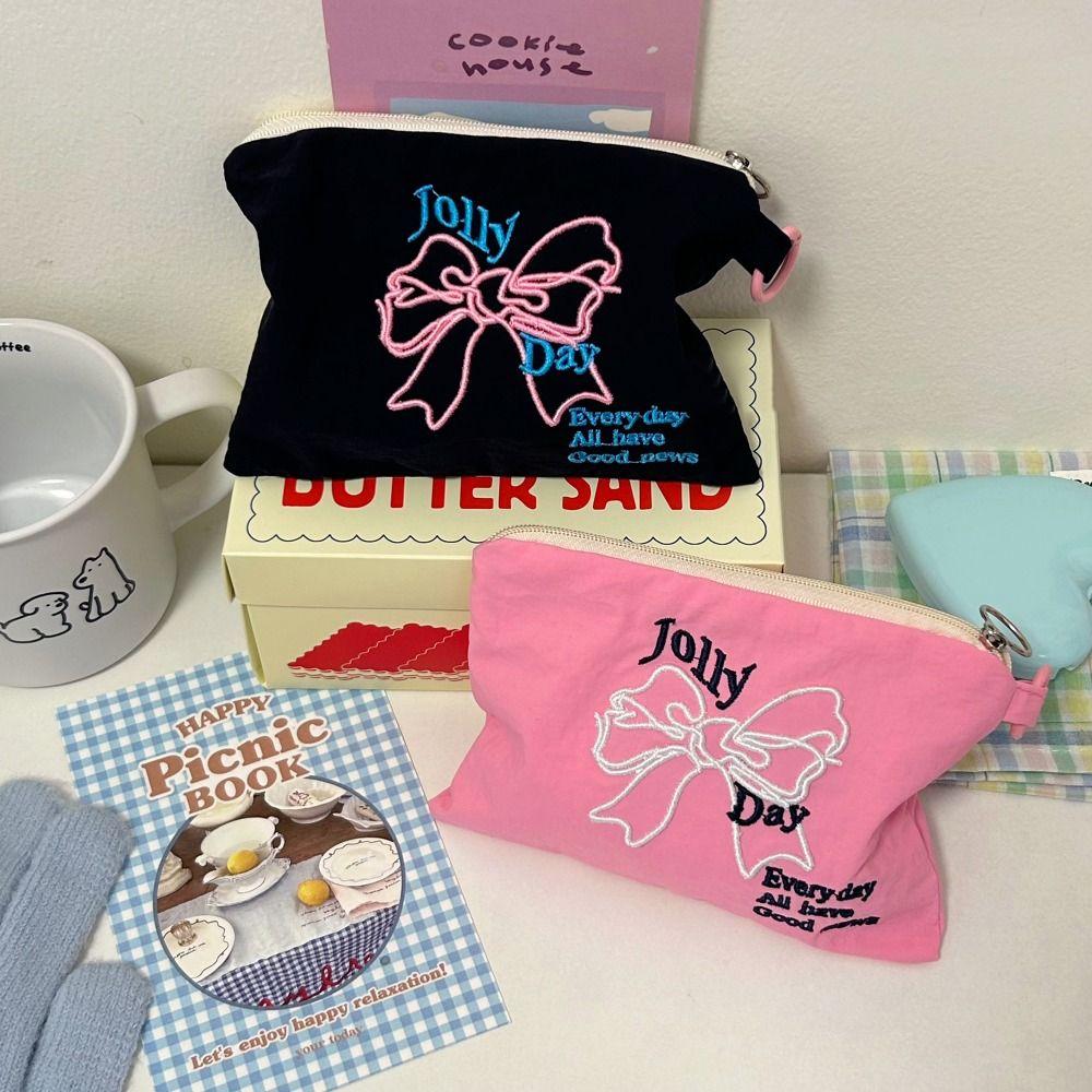 

Корейский стиль сумка для хранения помады на молнии маленькая косметичка с бантом вышитый кошелек для монет косметичка