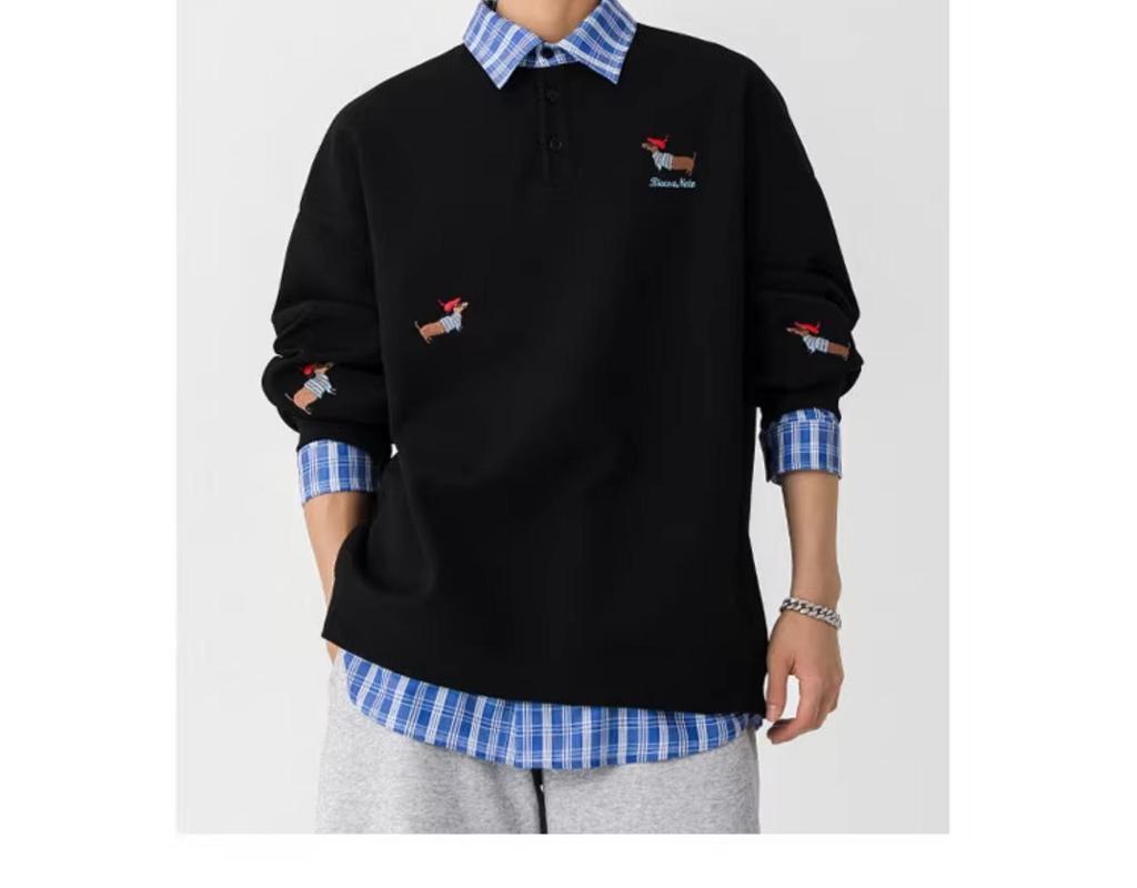 Felpa con cappuccio e polo da uomo alla moda in stile americano con ricamo di bassotto, Top autunnale da donna in due pezzi, Taglia piccola