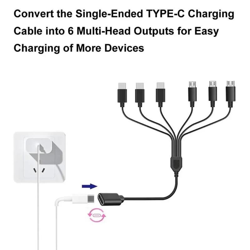 6 In 1 USB C Charging Cable Wire Line, Multi Port Adapter Cord Wire for Smartphones Tablets and More 50cm Length