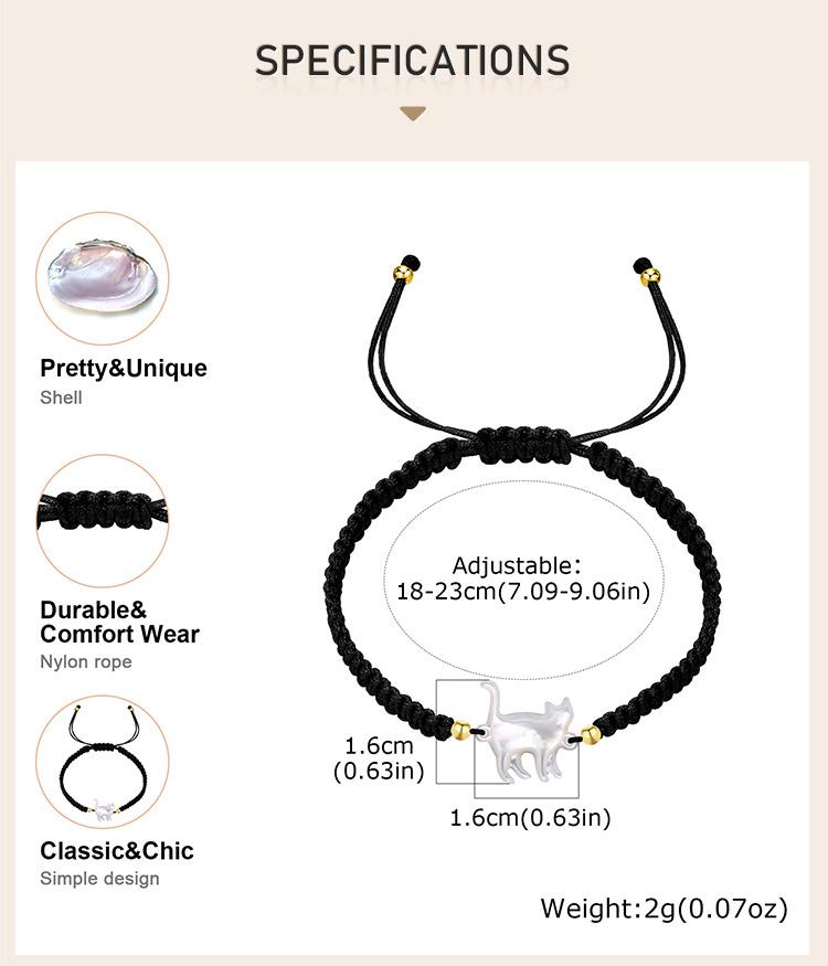 Handmade Braided Rope Couples Bracelet Adjustable, Shell Cat Shape Friendship Bracelet Jewelry Gift For Women Men