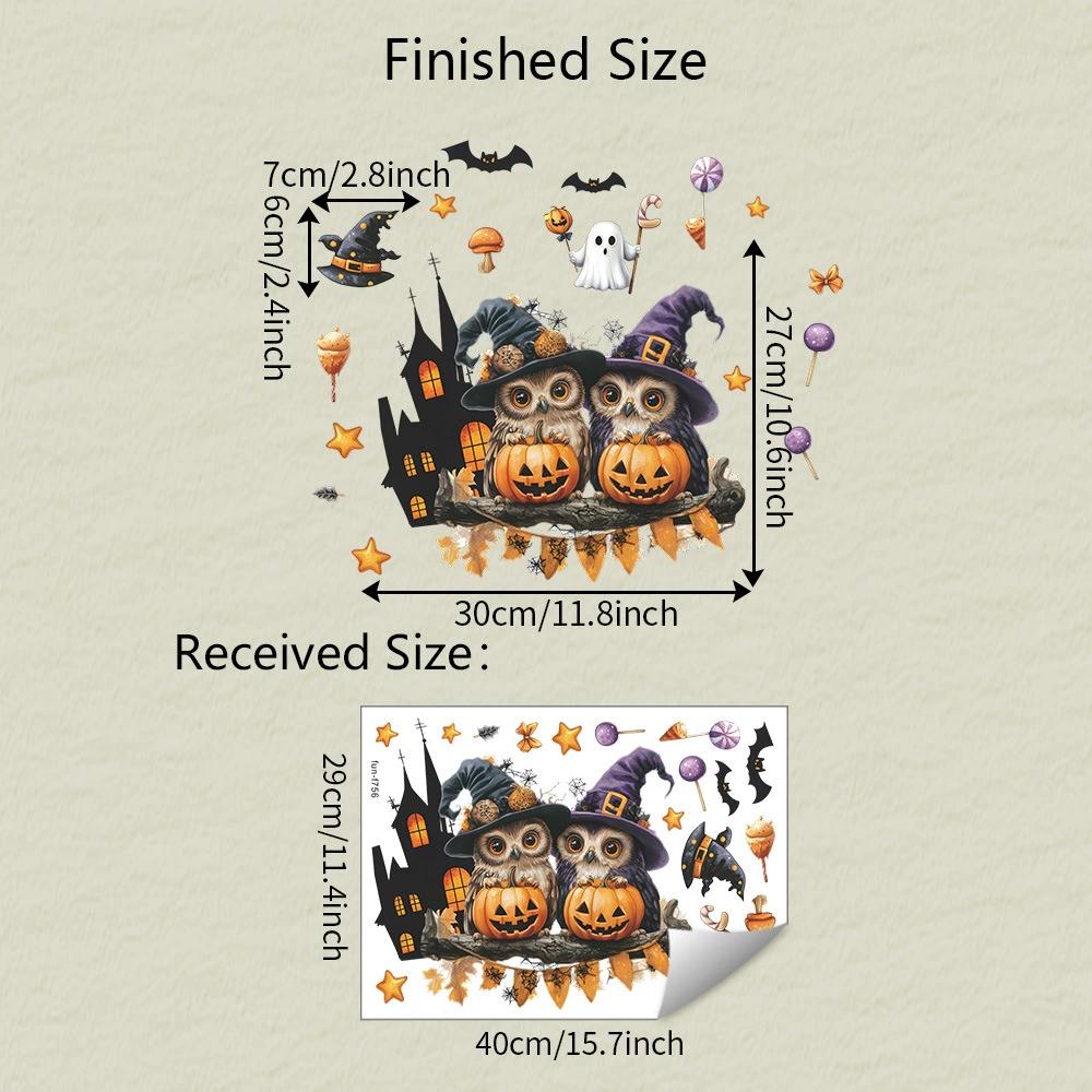

New Creative Owl Pumpkin Maple Leaf Static Window Stickers Store Home Decoration Double Sided Visual Stickers Removable 29x40cm
