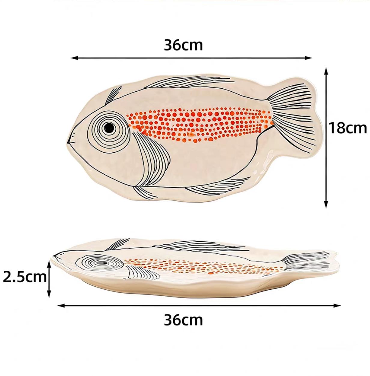 

Multifunctional Underglaze Colored Ceramic Plate in The Shape of Red Snapper,Irregular Fish-shaped,household Cooking Tableware 14 inches