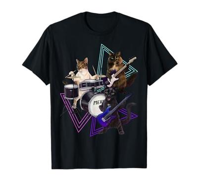 Rock 'n' Roll Cat Band Guitar, Bass, and Drum T-Shirt