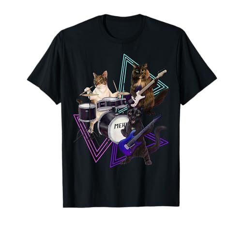 Rock  n  Roll Cat Band Guitar, Bass, and Drum T-Shirt