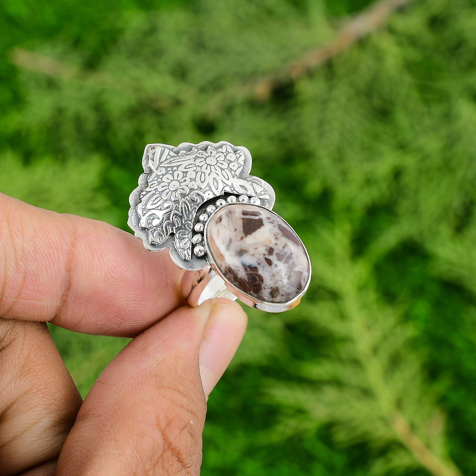 

Easter Deal 925 Sterling Silver Coconut Jasper Gemstone Bezel Wife Ring Jewelry Adjustable