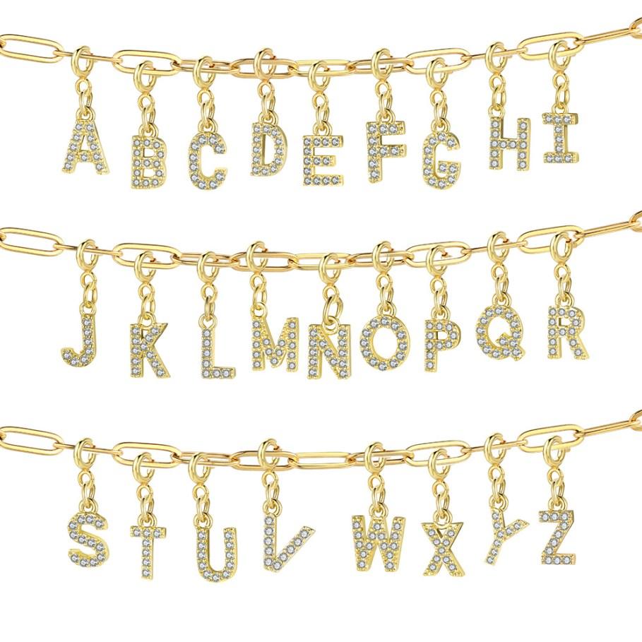 Trendy Gold Color Micro-inserts Zircon Alphabet Charm DIY Making Letter Pendant Necklace Bracelet Accessories Fashion Jewelry