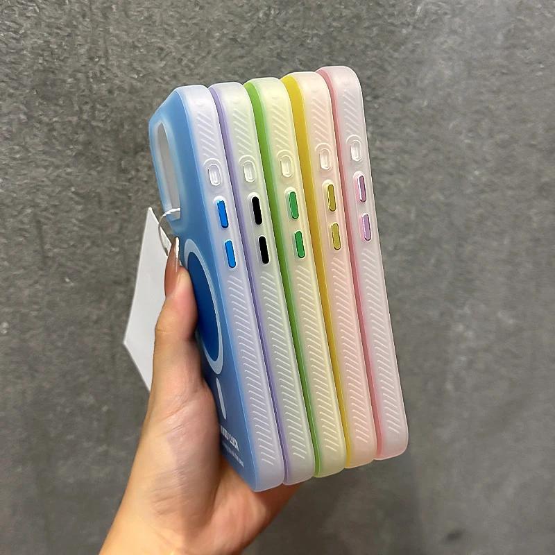 Carcasă de telefon MagSafe la modă, culoare bomboane, pentru iPhone 15, 15Pro Max, 14, 13 Pro, 12, 11, mată, cu încărcare wireless, rezistentă la șocuri