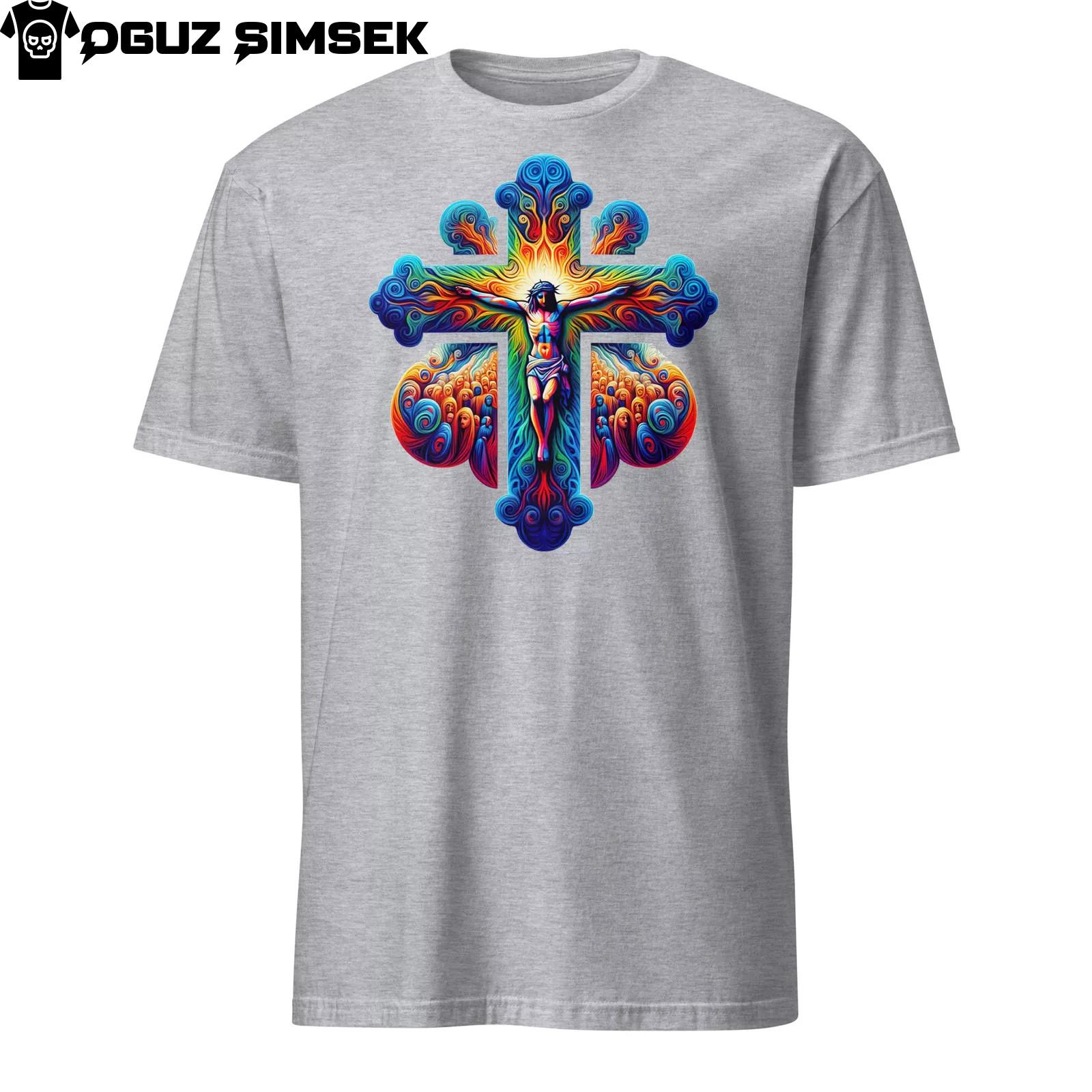 Colorful Jesus in Cruce Crucifix Short-Sleeve T-Shirt Mens Womens Tees Top - Vibrant Christian Tee S