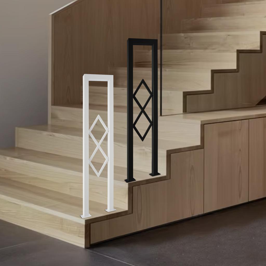 85cm Carbon Steel U-Shaped Stair Handrail,Black/White Decorative Stair Railing Floor-Mounted for Stairs,Attics