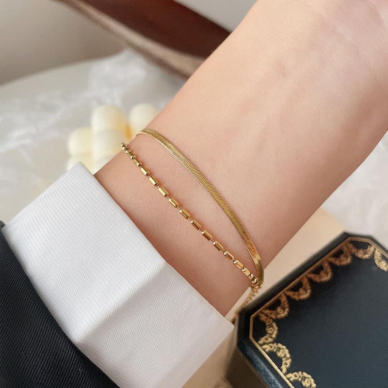 New Korean Style Women s Gold Double-Layer Bamboo Joint Snake Chain Bracelet