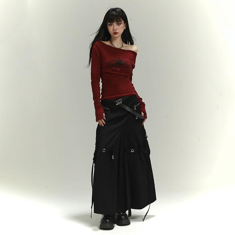 Dámská Y2K Gotická trička Bez ramena Podzim Streetwear Pohádkové jádro Hip Hop Topy Punk Ležérní Trička Dámské oblečení