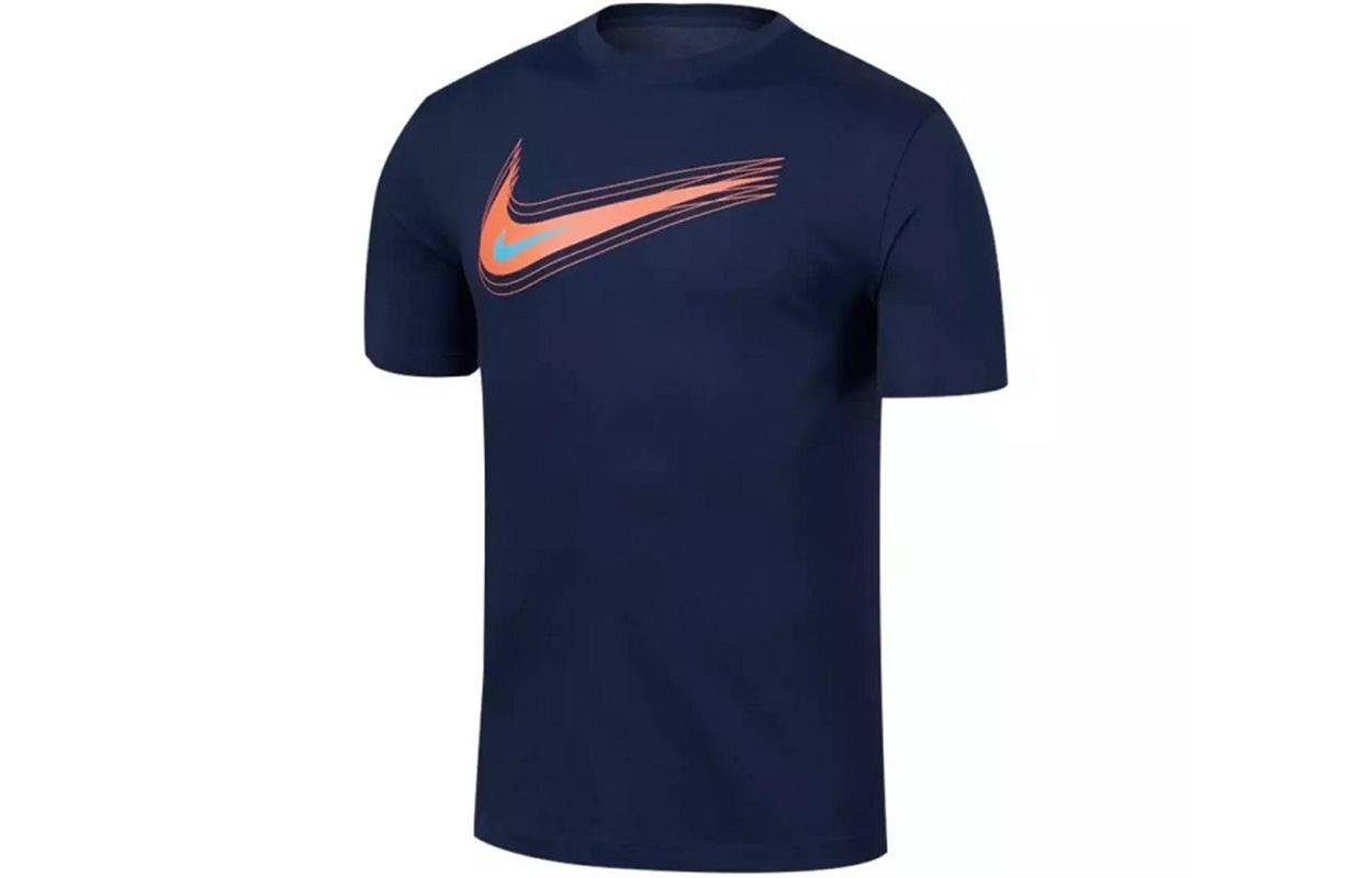 Nike T Shirts Men s Navy Blue Crew Neck Moderate Straight Fit DB6471-410 L