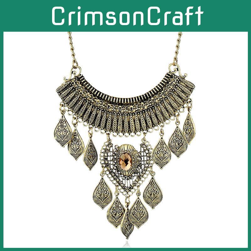 Retro Tree Leaf Statement Necklace With Multilayer Chain And Diamond Accents For Boho Style