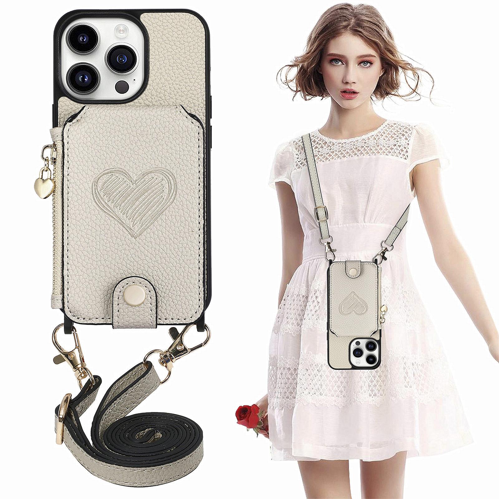 

Ремешок через плечо, кошелек на молнии, слоты для карт, флип-кошелек, кожаный чехол для iPhone 14 Pro Max 14 Plus 13 Pro Max 12 Pro Max 11 Pro Max iPhone 14 Pro Max светло-серый