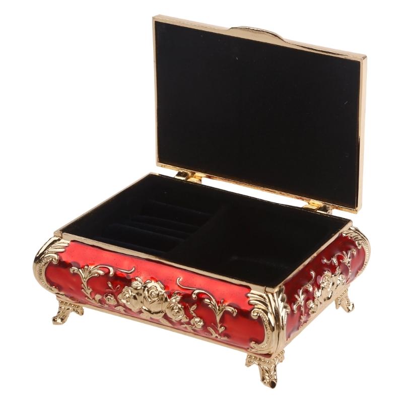 Vintage Metal Jewelry Box Trinket Storage Box for Rings Earrings Necklace Treasure Chest Organizer Antique Keepsake Gift