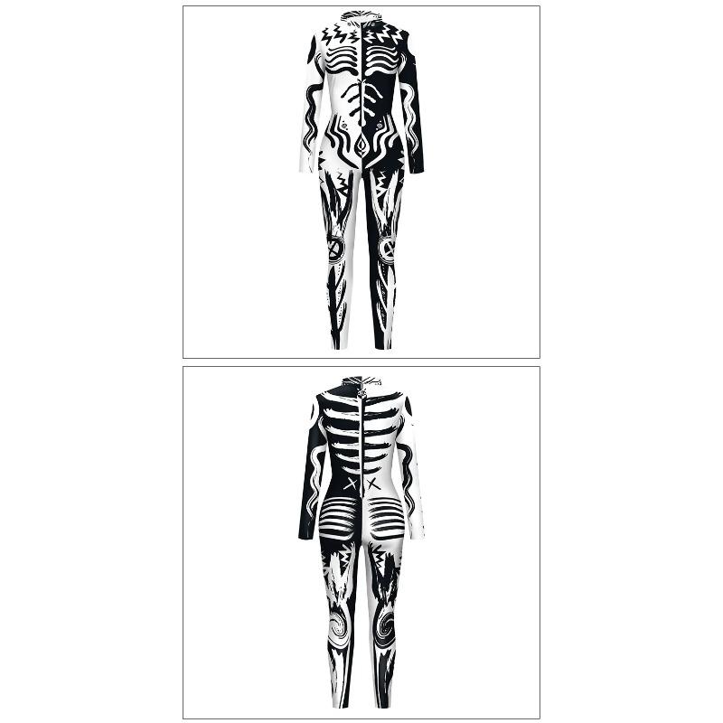 Black and White Clown Human Muscle Skull Skeleton Halloween Cosplay Costume Adults Men Party Body Digital Print Tights Onesie
