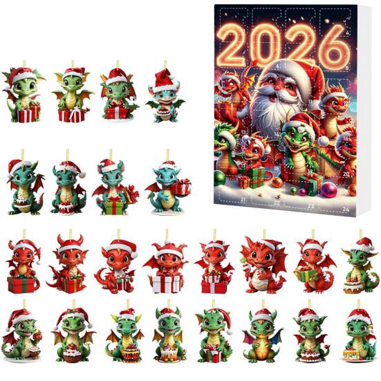 Creative Christmas Countdown Calendar Dragon Advent Calendars 2026, 24 Days with Party Favors 2D Acrylic Ornaments, Collectible Figures for Tree Home