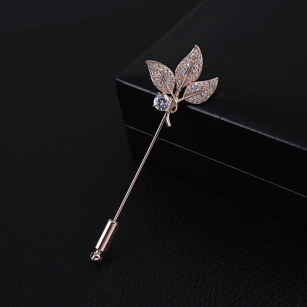 Unisex Crystal Leaf Brooch Pin: Gold-Plated Pure Copper with Micro-Set Zircon