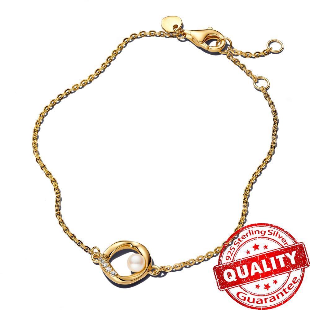 Copper Yellow & Blue Tennis Bracelet For Women Sparkling Pavé Circle Pearl Design Exquisite Gift New Arrival