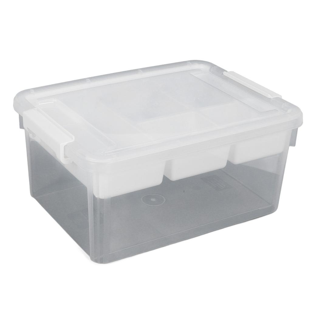 16L Plastic Storage Box Sturdy PP Clear Latching Box with Removable Tray for Toys Organization