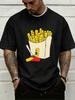 Royal Blue Unisexs Short Sleeve Top Funny Dead Fry With Ketchup Fork Comic Print Loose Fit Cotton Teen Daily Streetwear Tee