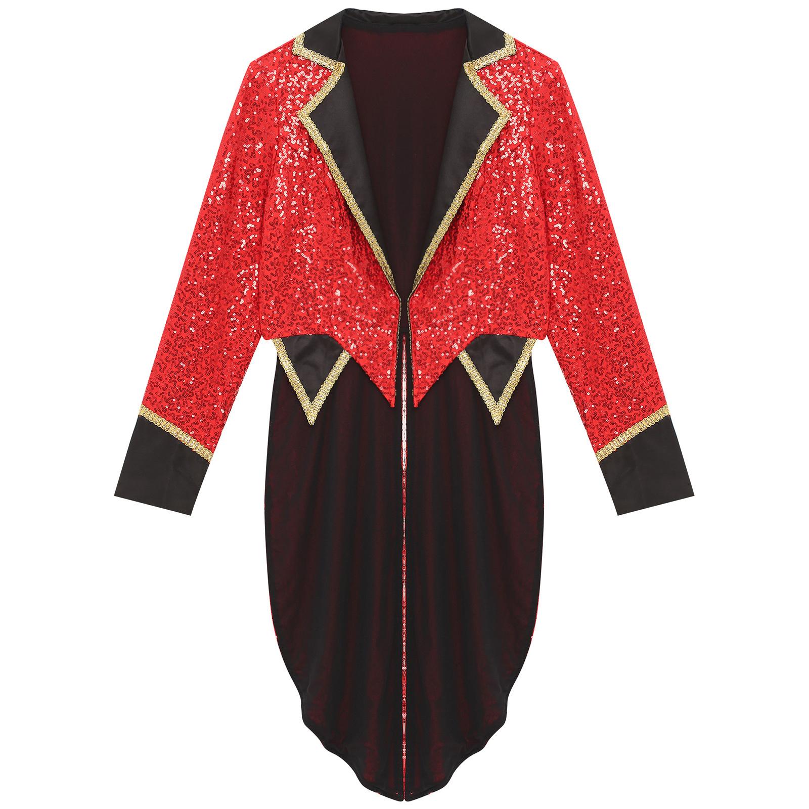 

Mens Halloween Circus Sequin Tailcoat Notch Lapel Long Sleeve Tuxedo Outerwear XXL