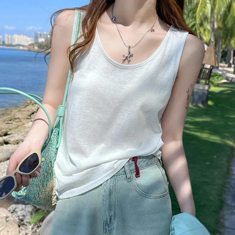 Women s U-Neck Solid Color Sleeveless Tank Top S