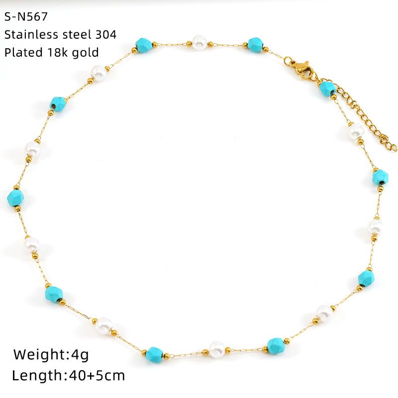 Halskette aus Edelstahl mit glasierten Perlen und Kristallen, süße türkisfarbene Natursteinkette, Persönlichkeit, hochwertige Schlüsselbeinkette
