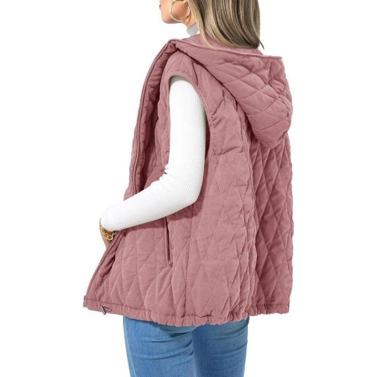 Damen Kapuzen-Baumwollweste Ärmellose Jacke Einfarbige Lockere Warme Leichte Harajuku-Stil Freizeitkleidung