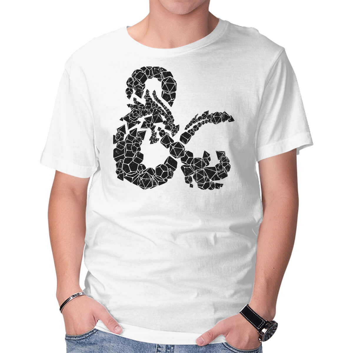 Unisex Crew Neck T-Shirt Dice Dragon Graphic Short Sleeve Casual Tee S