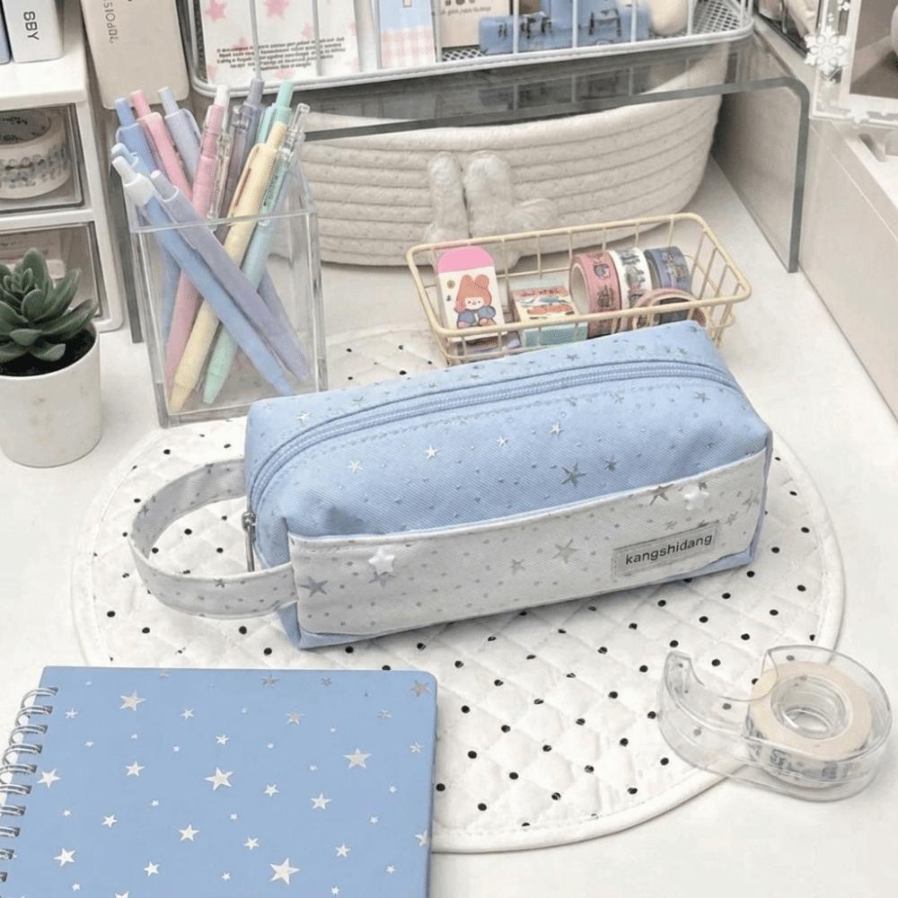 Star Print Stationery Storage Bag Canvas Pen Purse Y2K Polka Dot Pencil Bag  For Teenagers