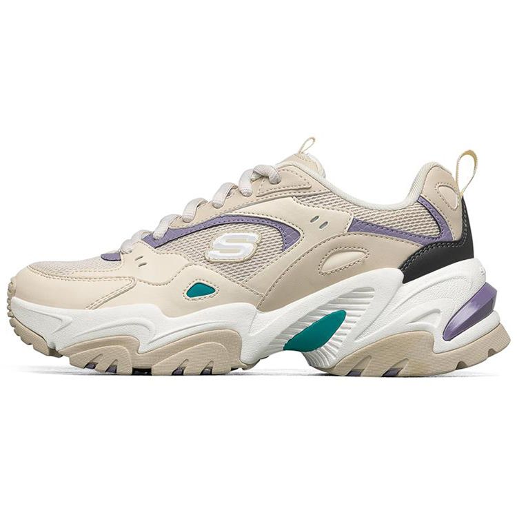 Skechers Stamina V2 Women Natural Purple Low Top Chunky Sneakers Mesh Synthetic Leather Cushioning Breathable 149510-NTPR 39