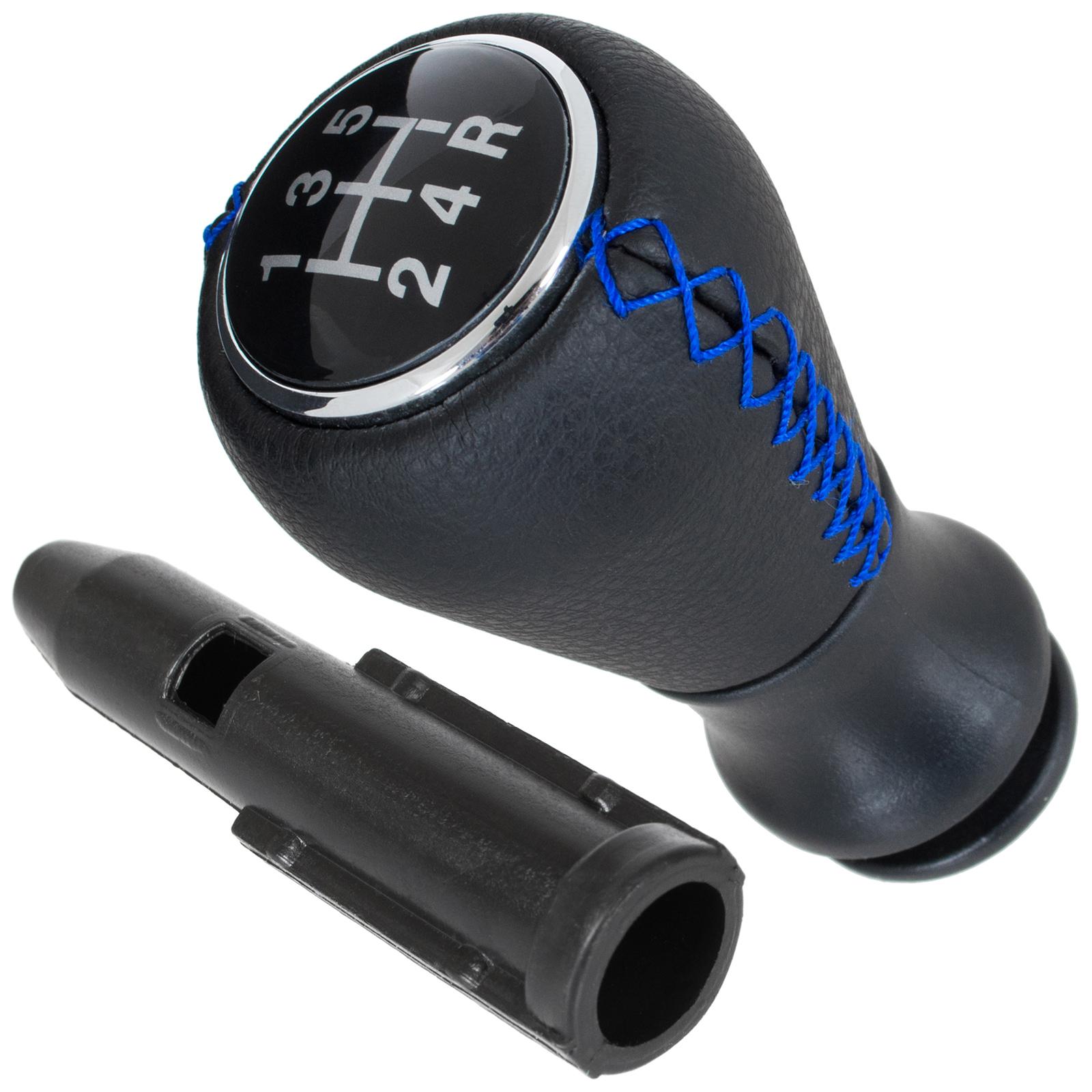 Citroen C2 schakelpookknop ZWART LEER + BLAUW STIKSEL 5 VERSNELLINGEN + adapter / schakelpookknop hendel adapter 2 stuks. SET