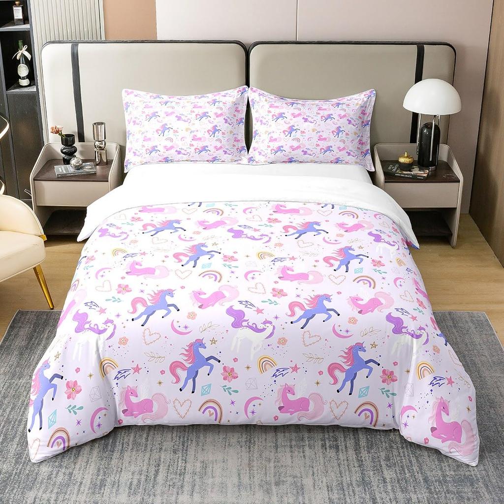 Unicorn Duvet Covers For Girls Teens Queen Lightweight Down Quilt Covers Bedroom Decor 2 Pillowcases 1 Duvet Cover No Comforter