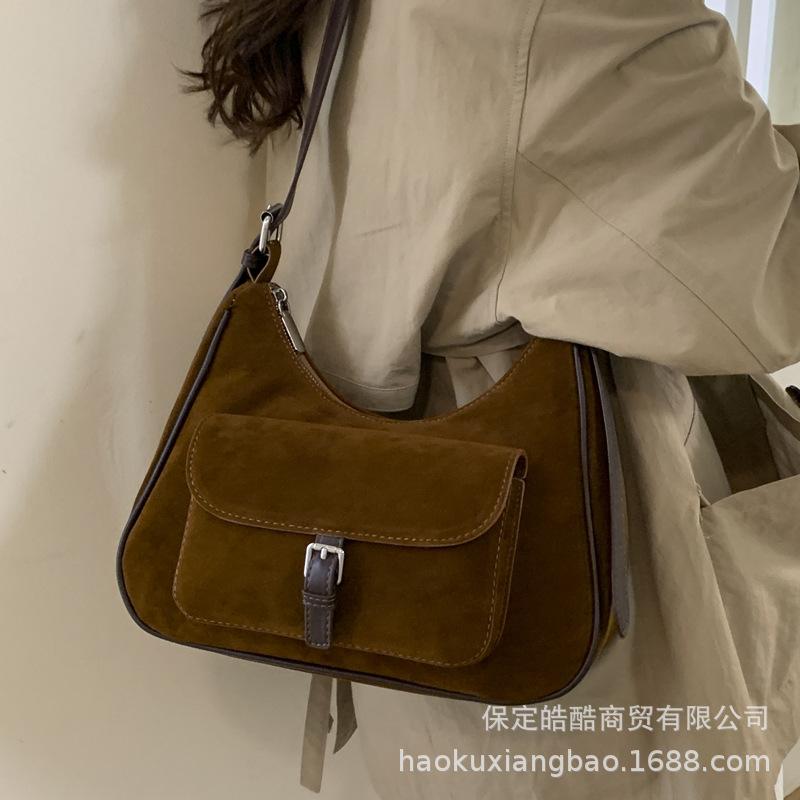 Suede Bag Women's Large Capacity 2025 New Autumn and Winter Matte Retro Shoulder Underarm Bag Commuter Dumpling Bag