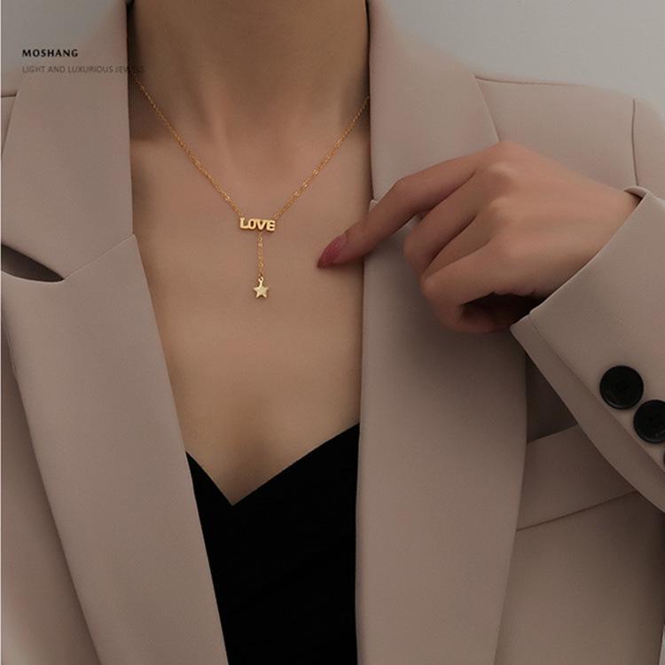 Japanese & Korean Love Tassel Star Necklace - Titanium Steel Clavicle Chain for Women