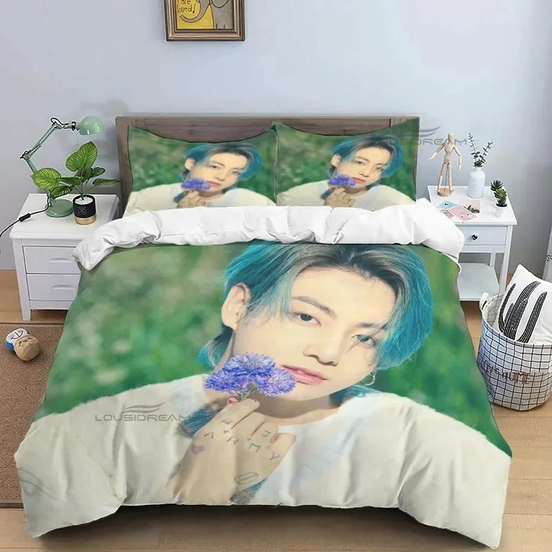 Korean Fashion Singer Group Kpop Jung Kook Suga Jimin Bedding Set,Duvet Cover Bed Set Quilt Cover Pillowcase,King Queen Size