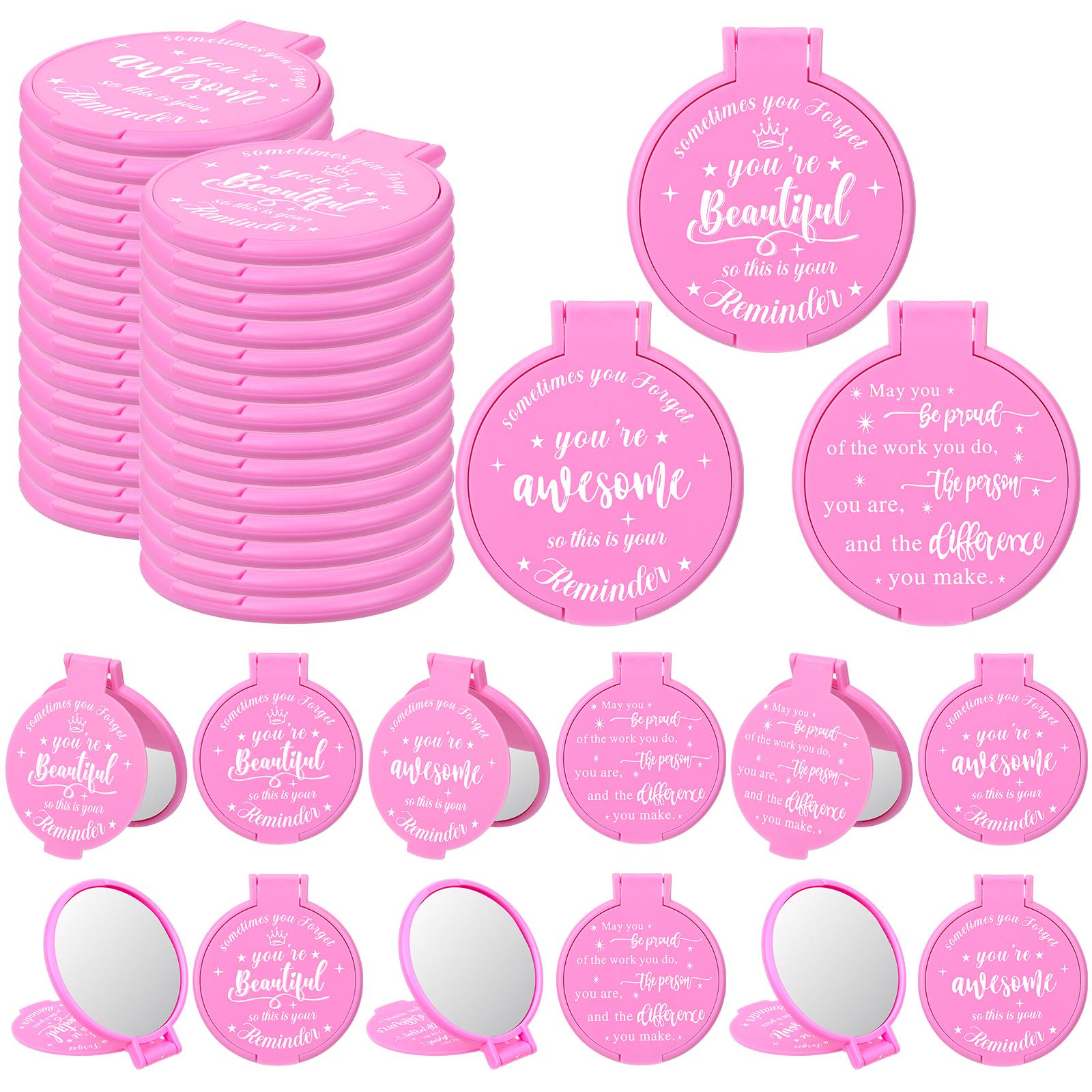 36 Pcs Inspirational Gift Mini Compact Mirrors Bulk Small Pocket Purse Mirror Pink Portable Round Makeup Mirror Employee Appreci