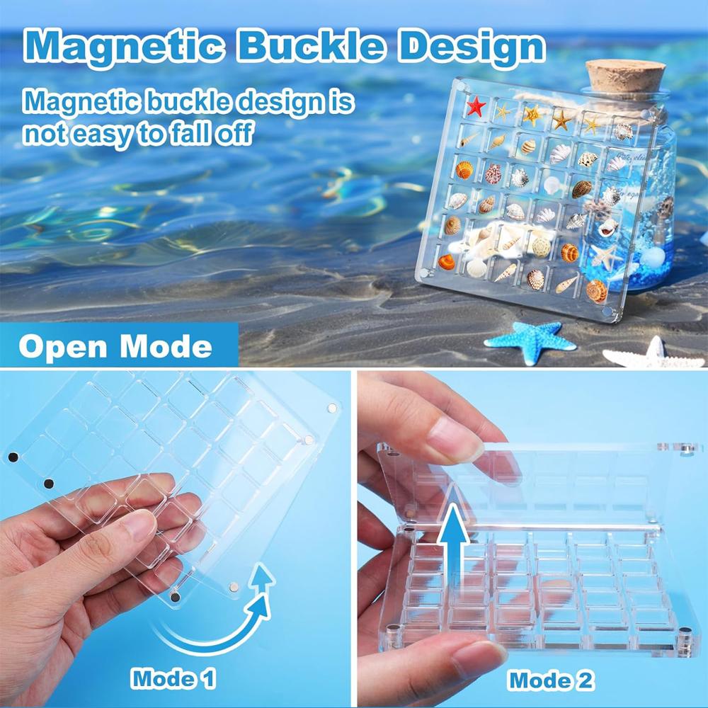 Acrylic Magnetic Seashell Display Box,Clear Sea Shell Display Box,Beach Magnet Storage Organizer Case for Seashell Diamond Beads