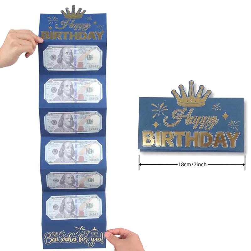

1 шт. Конверты для денег на день рождения, подарочная открытка, складной держатель для денег, поздравительный конверт, коробка для денег на день рождения для детей и подростков синий