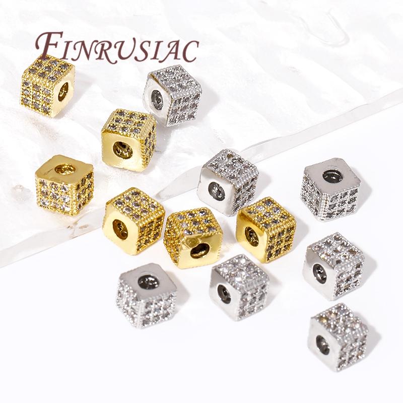 18K Gold Plated Brass with Zircon Square Spacer Beads For Bracelets DIY Jewelry Making Supplies,Separators For Beads