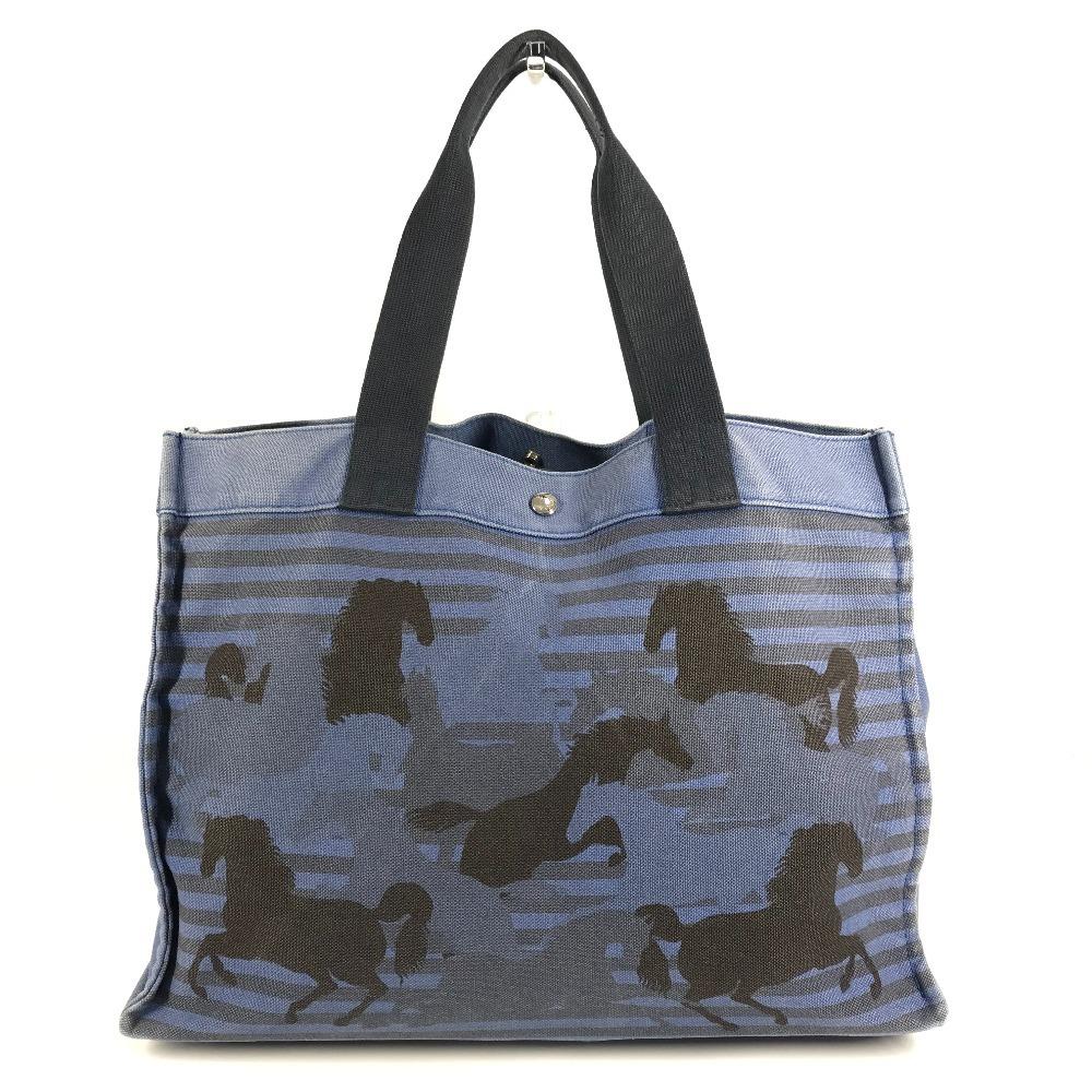 HERMES horse cheval Hermes Chevaux Tote Bag with Pouch Shoulder Bag blue/Black