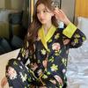 Women's Ice Silk Pajama Set: Long Sleeve, High-End Forest Style for Spring & Autumn Wear
